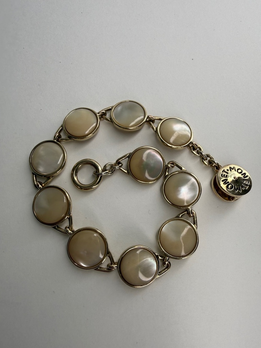 Vintage Monet Gold-Tone Mother-of-Pearl Disc Bracelet